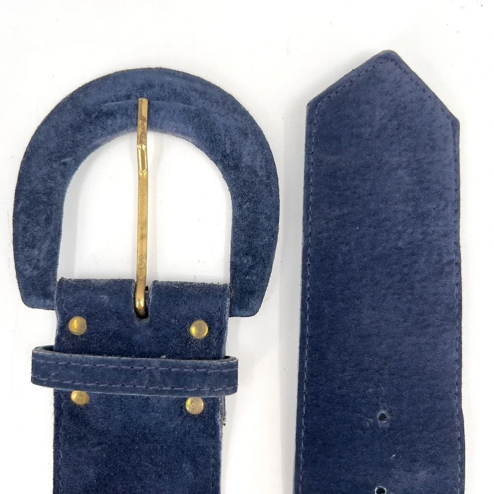 Wide Belt Womens S Navy Blue Suede 6 Astor Vintage 80s Retro Waist Cincher
